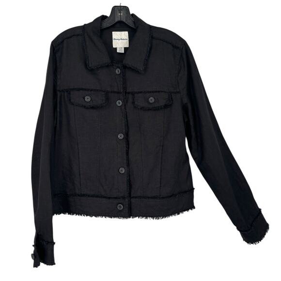 Tommy Bahama Two Palms 100% Linen Raw Edge Jacket Black Large Coastal - Picture 3 of 10
